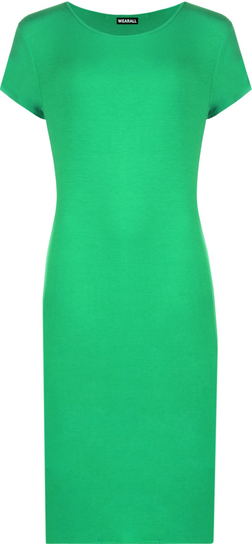 WearAll Womens Plus Size Plain Short Sleeve Stretch Ladies Jersey Midi Dress - Jade Green - 16/18