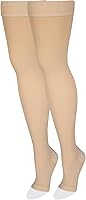 Vista 3 de Yaxa Basic Care Medias de compresión médica, soporte de 20-30 mmHg, medias hasta el muslo para mujeres y hombres, puntera abierta, beige, grande