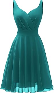 Summer Cocktail Dress V-Neck Adjustable Spaghetti Strap Chiffon Sundress