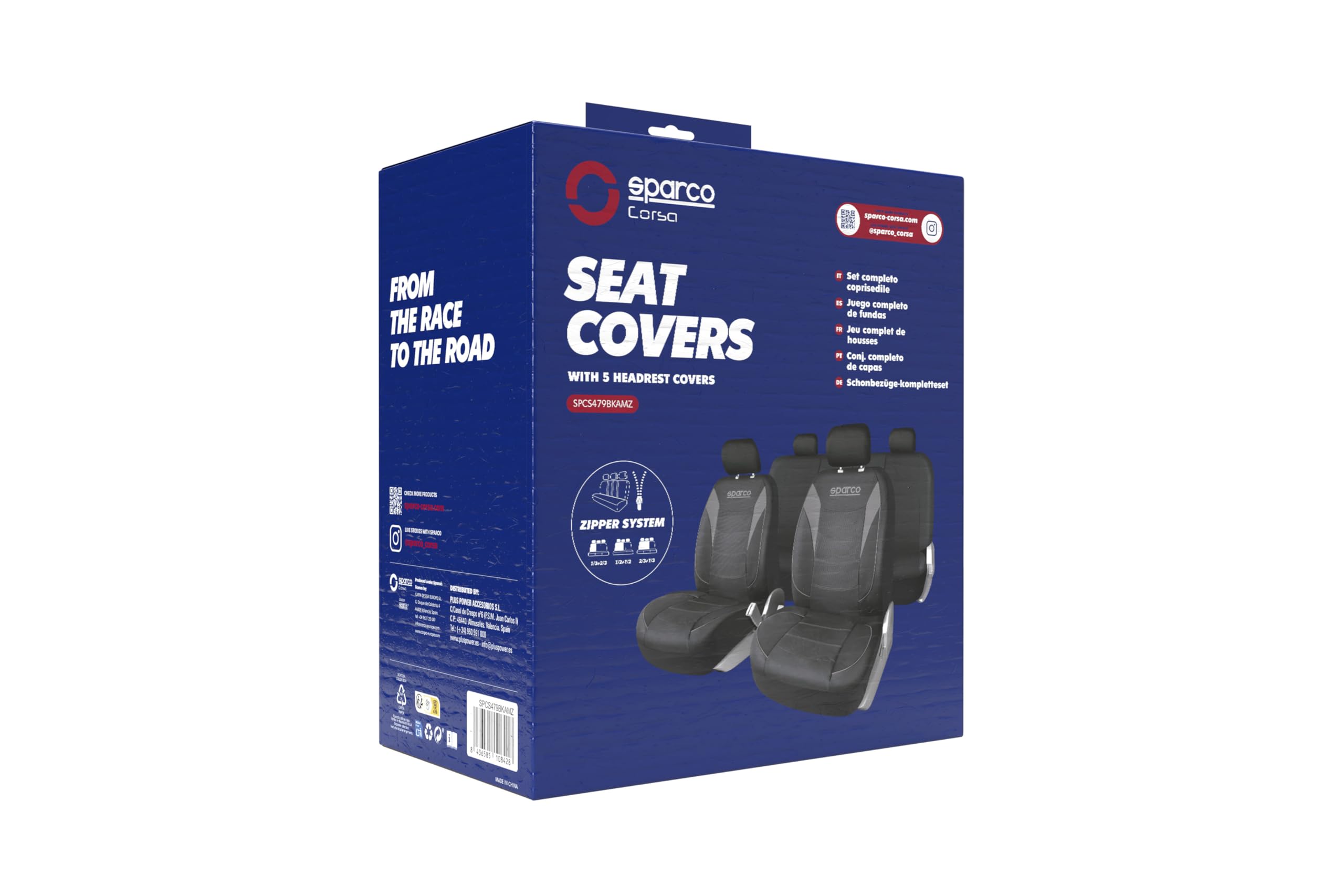 SPARCO Jeu Complet de Housses de siège de Voiture 5 têtes 9 pièces, exclusivité Amazon, PVC résistant, universelles avec système de Fermeture éclair, Installation Rapide et Nettoyage Facile