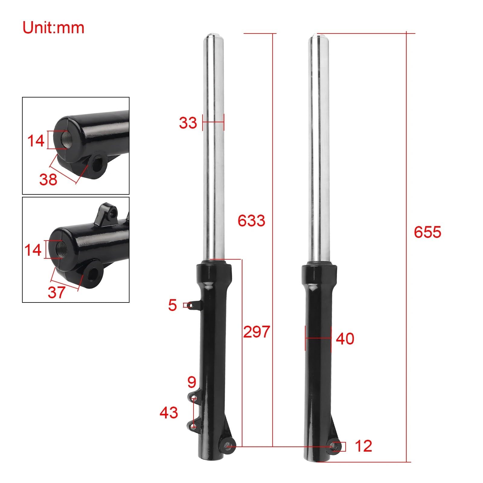 Amortisseur De Fourche Avant 33 Mm, Longueur 630, Pour Motos Tout-terrain Pour 50 Cc, 70, 90, 110 Et 125 (pour CRF, SSR, SDG, Clones, Taotao, Coolster, Pit Bike)