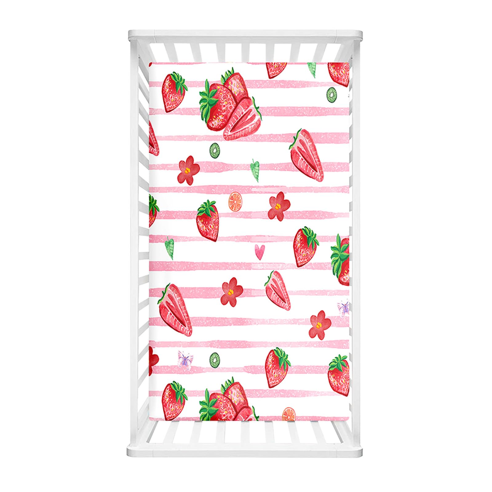 Hiseng Microfiber Crib Sheets, Cot Bed Sheets with 3D Strawberry Pattern Cot Fitted Sheets Bassinet Mattress, Soft and Comfortable Toddler Bed Sheets for Boys, Girls (Stripes,55x90cm)
