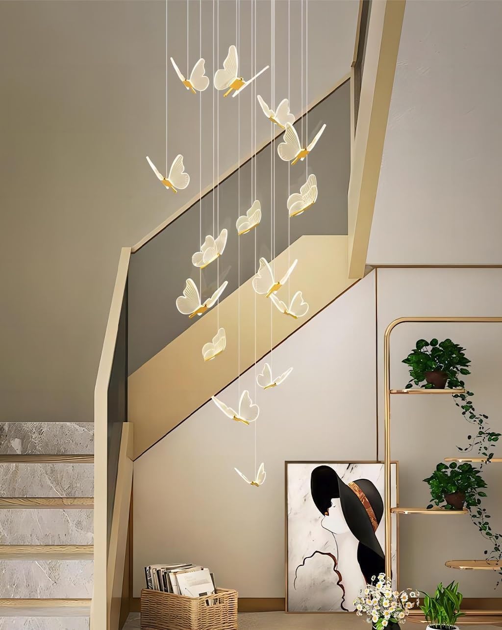 HXYSXHJUO Chandeliers LED for Entryway Living Room High Ceiling Chandelier acrylic Butterfly Large Pendant Lights Lighting Fixture Modern Dining Hallway Staircase Dimmable Ligh