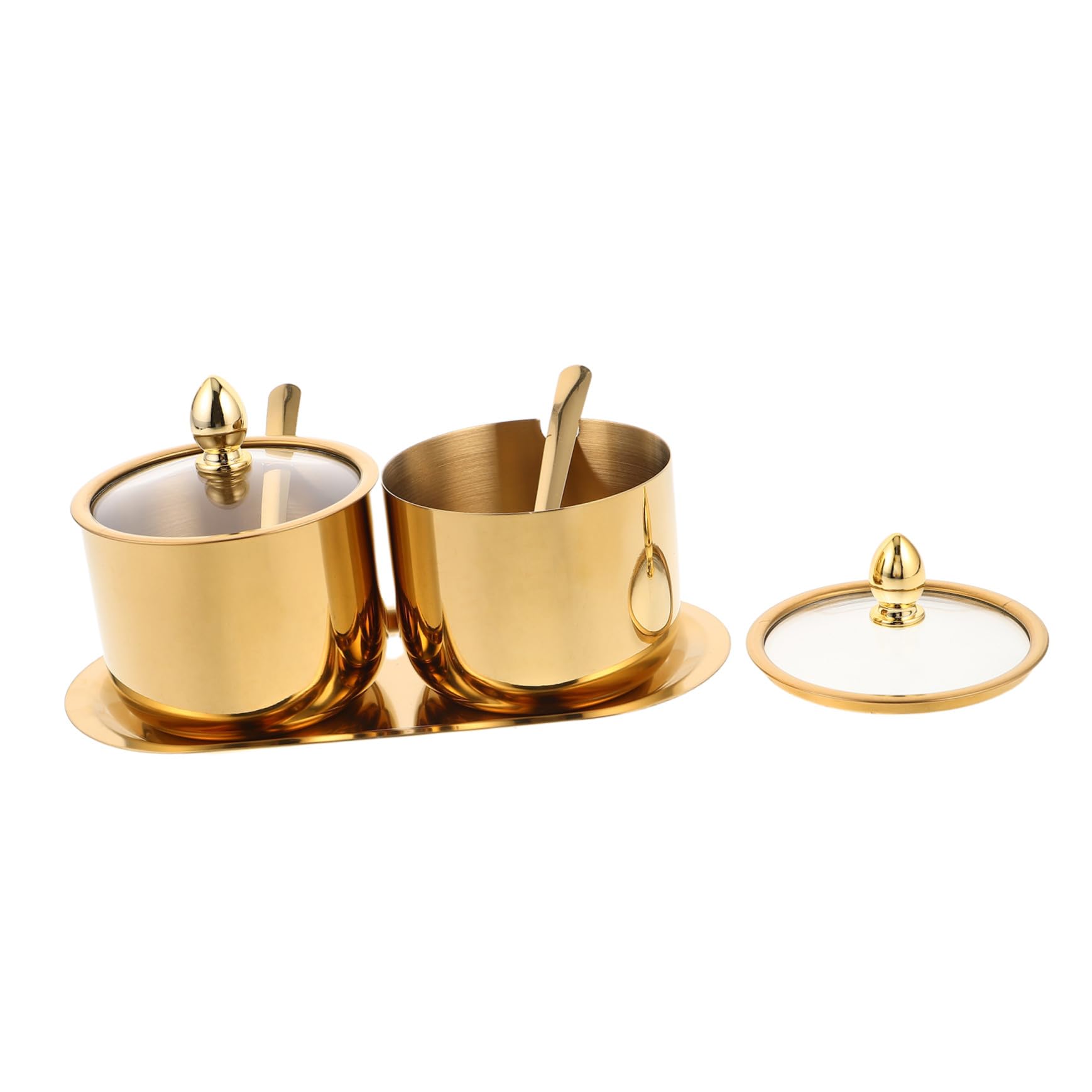 Boîte à Épices Acier Inoxydable 383G Couvercle Transparent Plateau et Cuillère Inclus Récipient à Condiments Polyvalent Cuisine Café Bar Facile d'Entretien