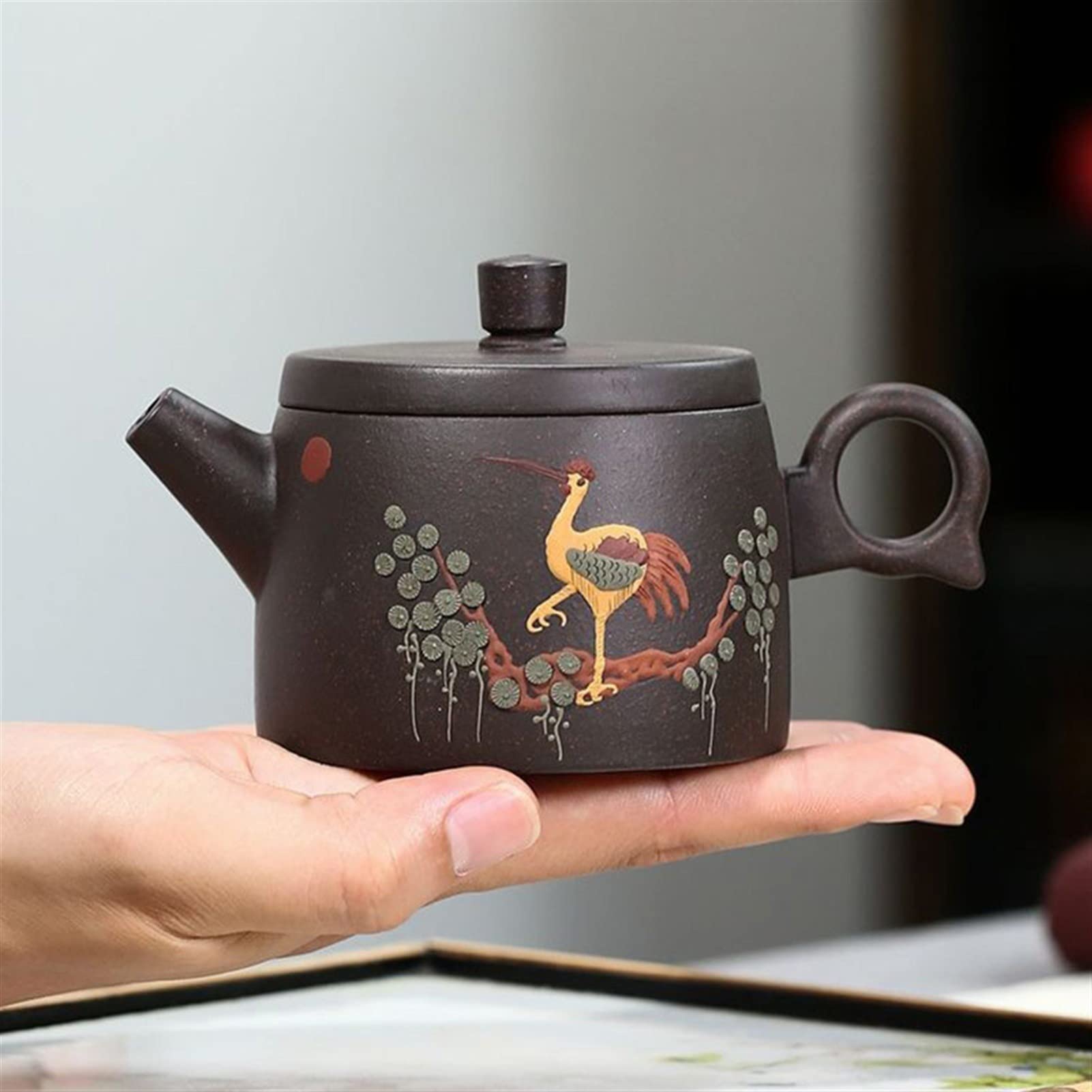 Teiera Piccola Creativa da 180 ml, Fatta a Mano, in Sabbia Viola, con Motivo a Gru, squisita teiera Kung Fu, Resistente.