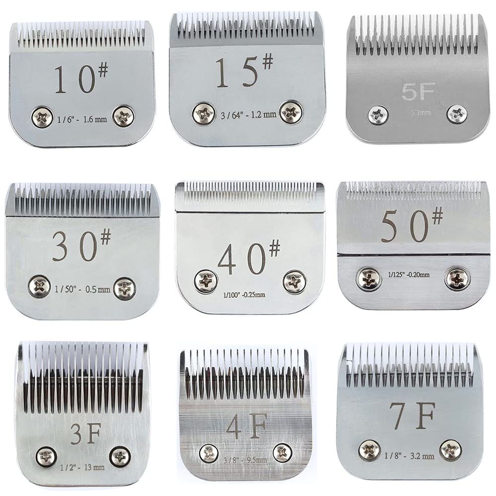 TOMYEUS 3F 4F 5F 7F 10# 30# 40# 50# Professional Removable Pet Pusher Blades Compatible With Most Andis, Oster A5, Wahl Km Series Clippers, Made Of Ceramic Blades And Stainless Steel Blades (4F)