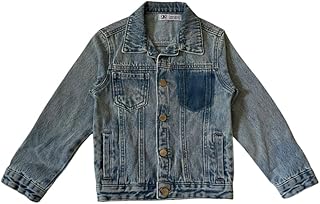 جاكيت جينز اطفال للجنسين كلاسيكي، لون أزرق باهت، أزرار معدنية، جيوب متعددة
