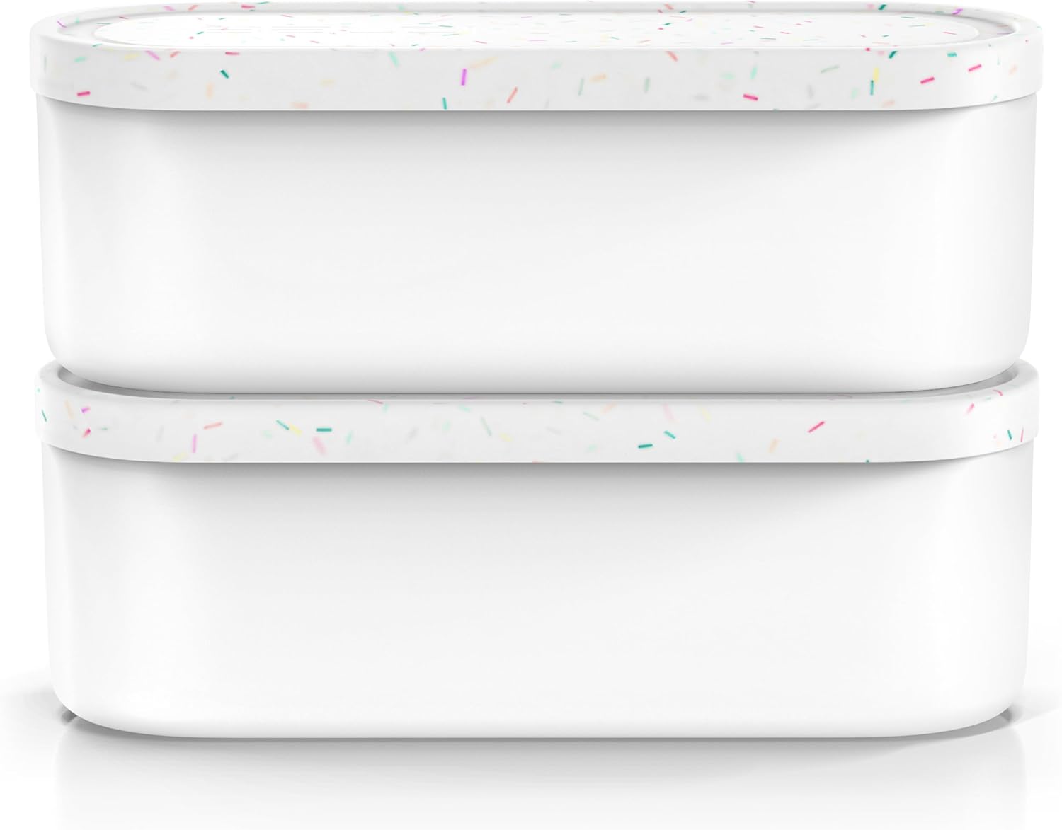 BALCI Ice Cream Containers - 2 Quart Ea. (Set of 2) - Premium Reusable Freezer Storage for Homemade Ice Cream Tub for Sorbet, Frozen Yogurt - Flexible Silicone Lids, Long Scoop - White With Sprinkles