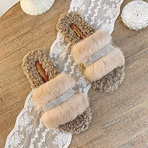 Sliders pour femmes chaussures en peluche avec sandales plates en fourrure