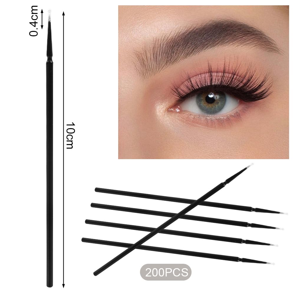 LOPHE Microcepillos Aplicadores 200pcs Mini Cepillo de Micro Herramienta de Injerto de Pestañas Varitas Desechables Negro