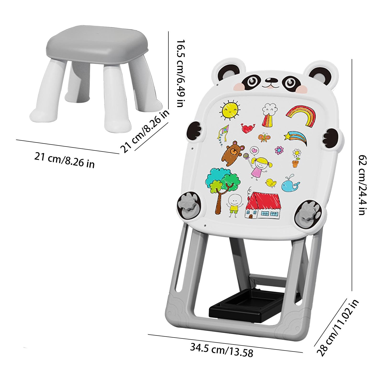 Lavagna nera magnetica, cavalletto artistico per bambini - Lavagna magnetica bifacciale regolabile in piedi | Lavagna da disegno per bambini, lavagna magnetica con staffa pieghevole con sedia per bamb