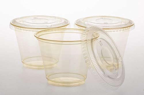 Vista 12 de Golden Apple, Juego de 25 vasos de plástico rosa y rojo de 9 onzas con tapas de cúpula transparente sin agujero (25 tazas + 25 tapas)