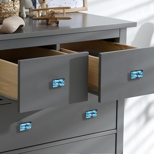 Miniatura 7 de Paquete de 4 pomos de cajón con diseño de tiburón subacuático, tiradores rectangulares decorativos de vidrio ABS para muebles, armarios con