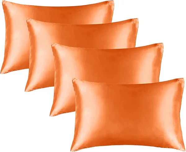 BEDELITE Satin Pillowcase for Hair and Skin, Super Soft Similar to Silk Pillow Cases 4 Pack with Envelope Closure, Cooling Pillowcases for Women Men (20"x30" Queen Size, Burnt Orange)