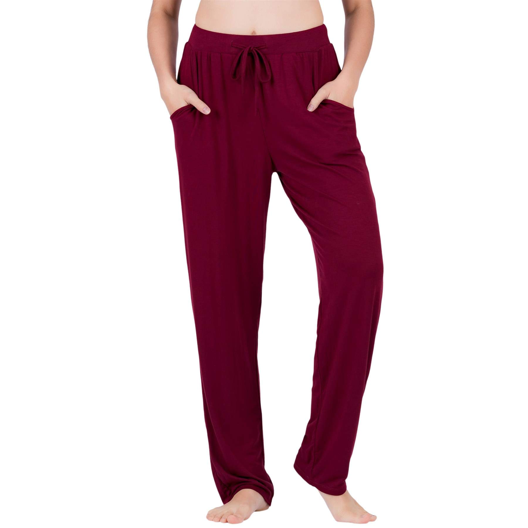 LOFBAZ Yoga Sweatpants for Women Girls Leggings Jogger Clothes with Pockets Lounge Outfits Pajama Maternity Clothing Dark Red M