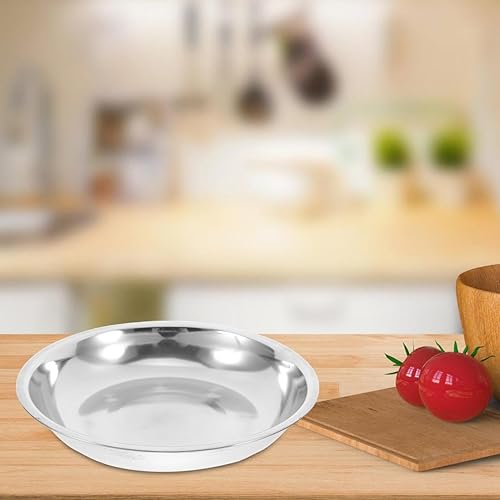 Miniatura 9 de Hemoton 6 platos redondos de acero inoxidable, bandejas de metal de 6.3 pulgadas para almacenamiento de alimentos, platos aptos para lavavajillas