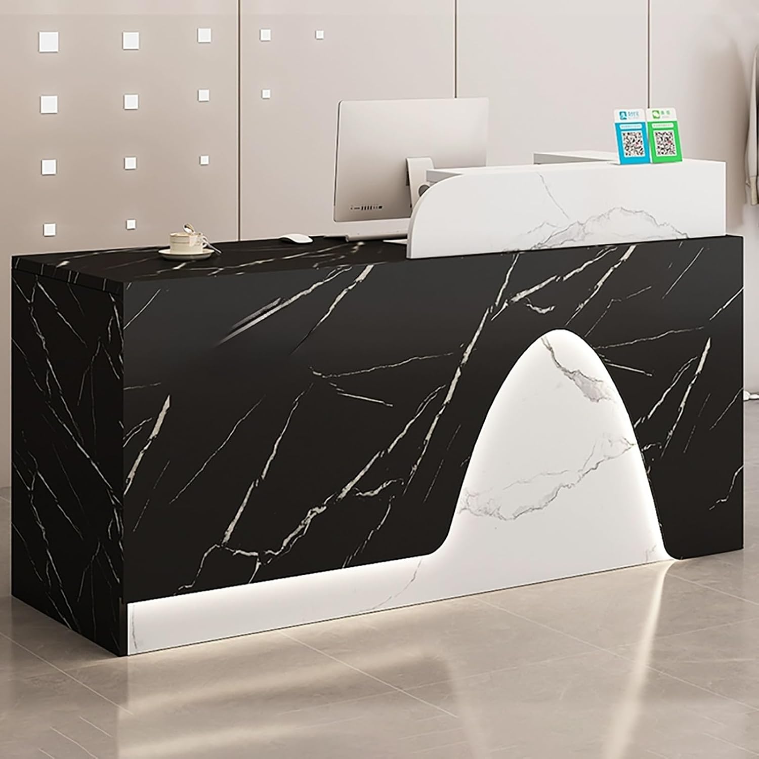 Reception Desk, Modern Front Desk Reception Counter Desk, Retail Counter with Keyboard Tray, Checkout Counter Table with Lockable Drawer, for Reception Room, Office(Black,100x60x100cm)