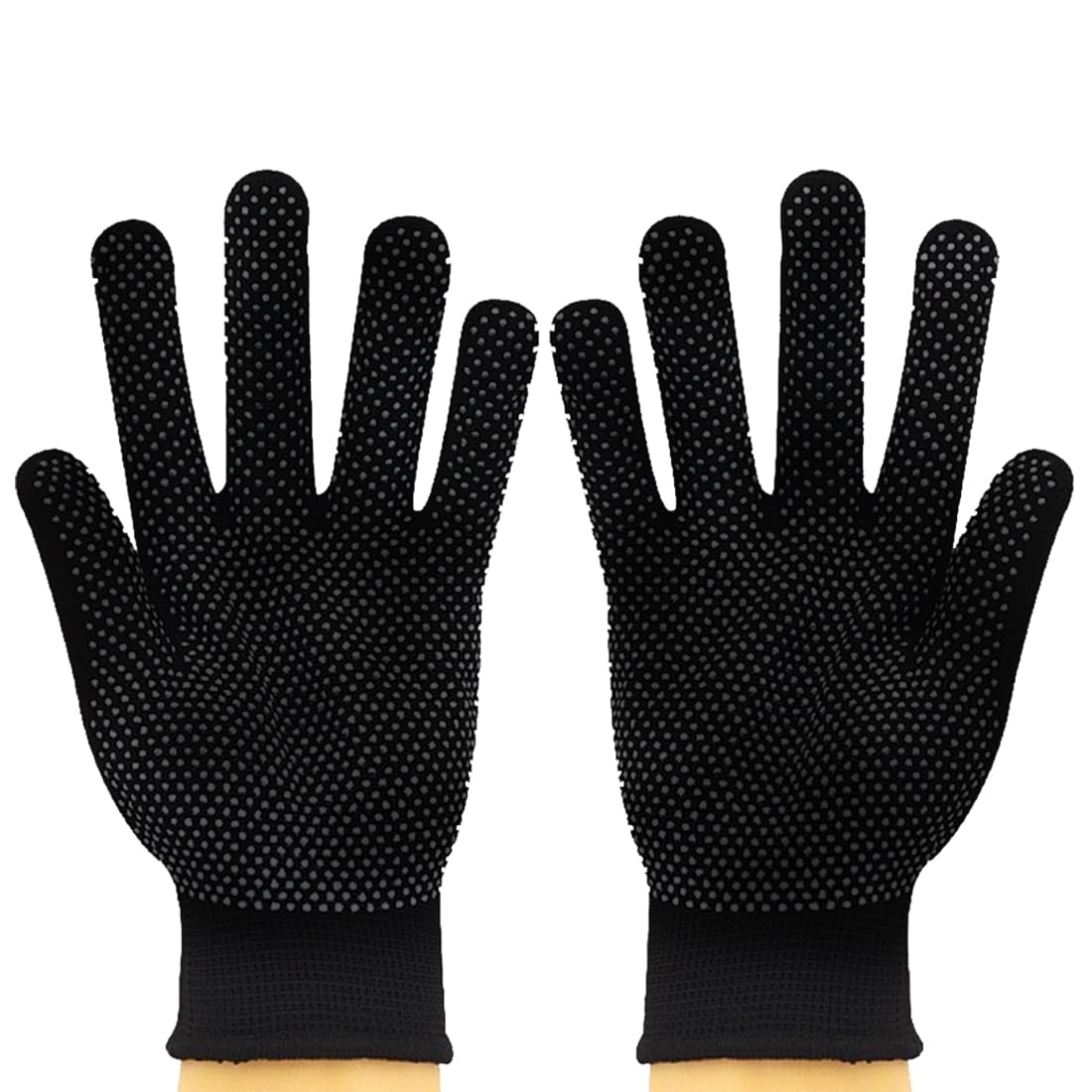 2 pcs gants résistants à la chaleur pour coiffer les cheveux avec revêtement en silicone antidérapant Noir