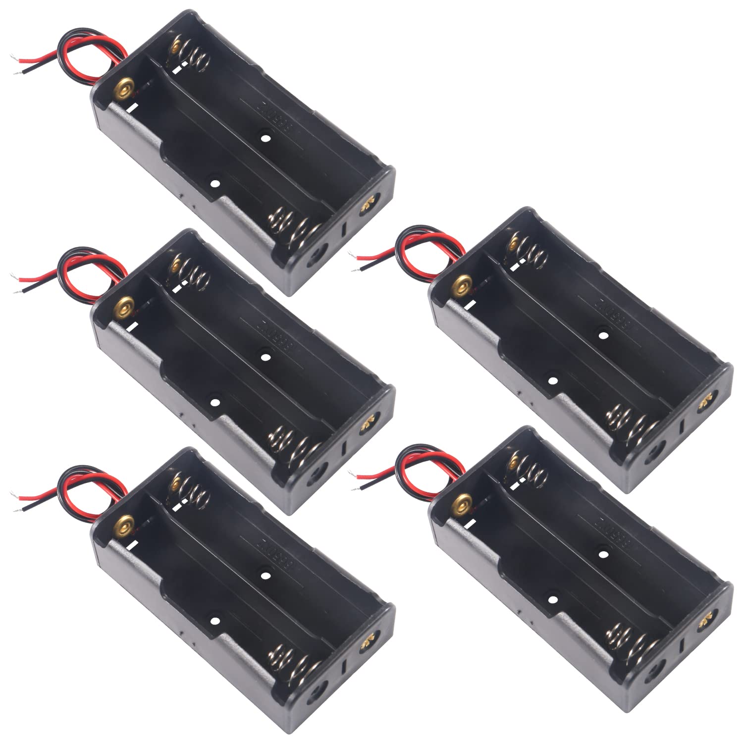 AOICRIE 5 Stück 3.7V 18650 Batteriehalter Gehäuse Kunststoff Akku Aufbewahrungsbox mit Wire Leads(2 Solts), 18650 Akku Gehäuse Spiralfeder, Akkupack 18650 3.7V