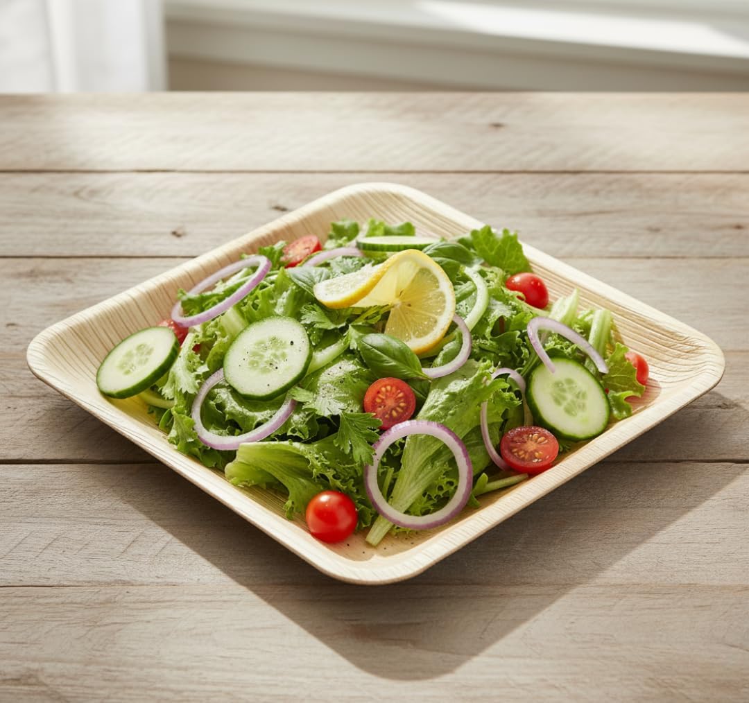 Charity Leaf Disposable Palm Leaf 12" Square Plates (25 pieces) Bamboo Like Serving Platters, Disposable Boards, Eco-Friendly Dinnerware For Weddings, Catering, Events