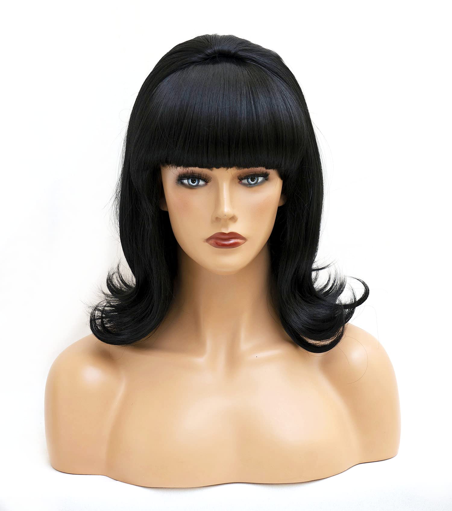 Rugelyss Short Black Wig with Bang Retro Bouffant Beehive Wigs fits 80s Costume or Halloween Party