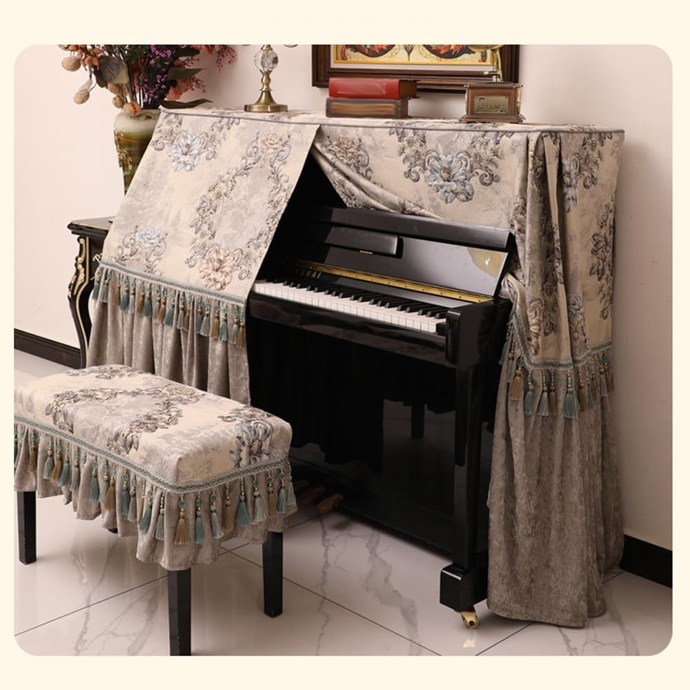 Copertura for pianoforte verticale, tessuto ispessito, protezione completa, design con apertura centrale for la maggior parte dei pianoforti verticali(Piano Cover+Double Bench Cover)