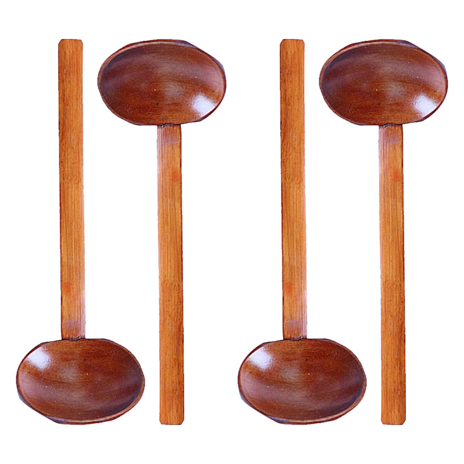 Cucharas de Sopa de Mango Largo de Madera 4piezas Marrón | Superficie Lisa, Estructura Octogonal Antideslizante, para Servir y Restaurante