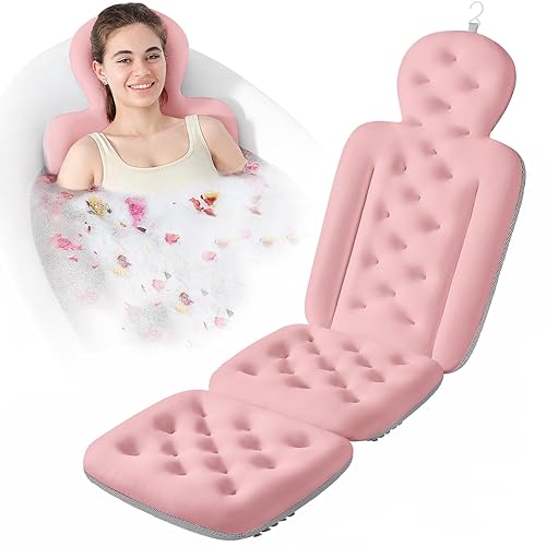 Luxury Bath Cushion, Full Body Bathtub Pillow with 160 Suction Cups, Bath Mat for Head and Neck Support, with Laundry Bag (βLight Pink, 51.2" x 16.2") - βlight Pink - 51.2" x 16.2"