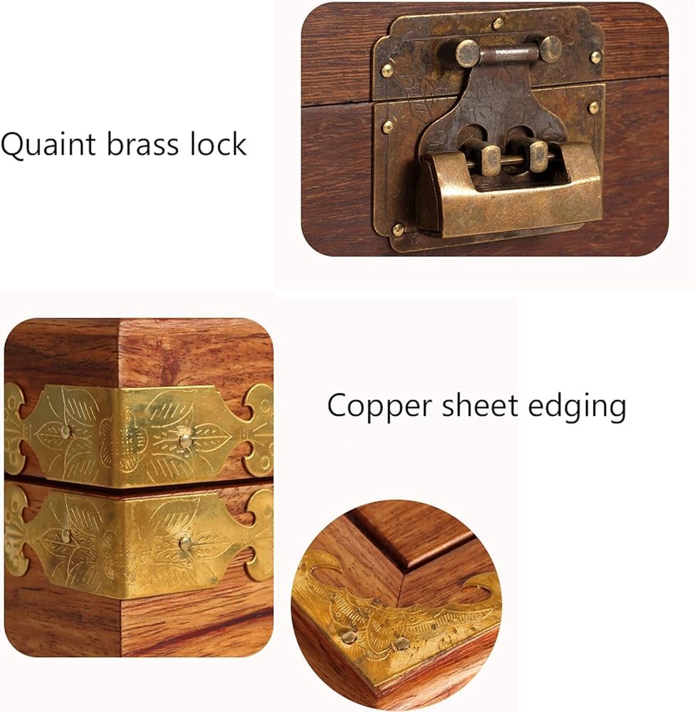 Pudełko na biżuterię, Wooden Jewelry Storage Box Mirror Lock Velvet Lining Brass Latch 25x15x11cm