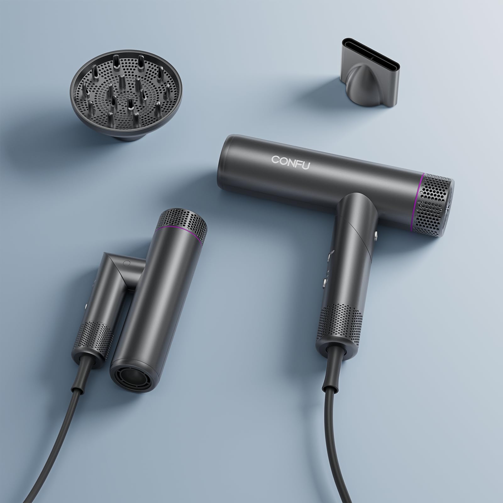 CONFU Fön Ionen Föhn Professioneller Salon Haartrockner 1700W Leicht und Faltbar Wenig Lärm Magnetischer Diffusor StylingDüse Extra lange Kabel, für Hause Salon und Reisen