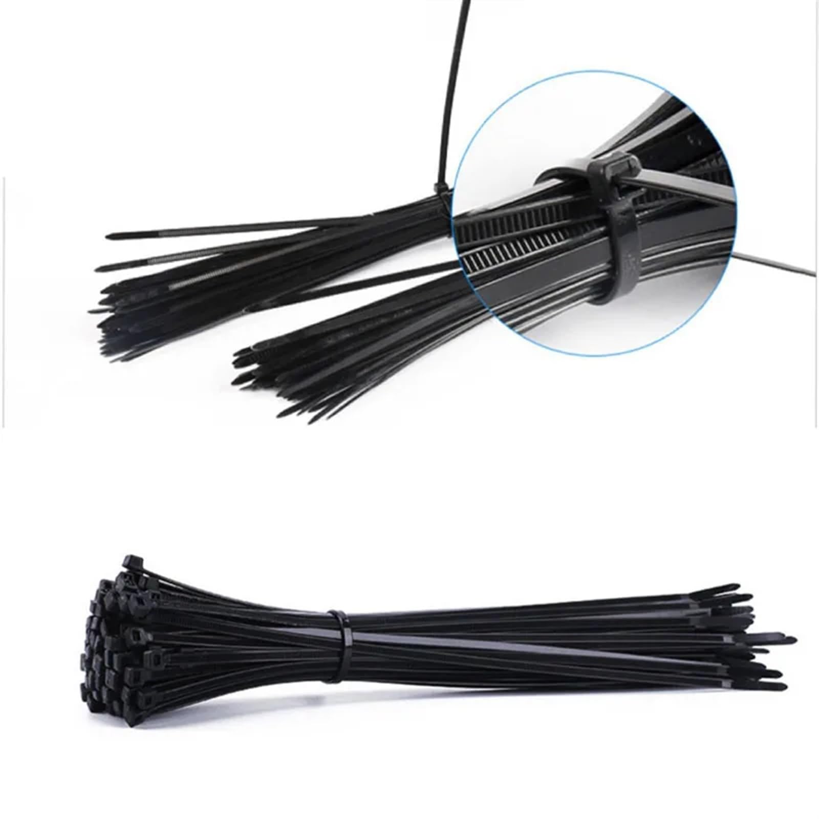 Attache Cable Attache de câble en Plastique et Nylon Noir, autobloquant, 5x300mm, Anneau de Fixation, Attache de câble, Fermeture éclair, Sangle en Nylon, Ensemble d'attaches 3x100mm(500pcs)