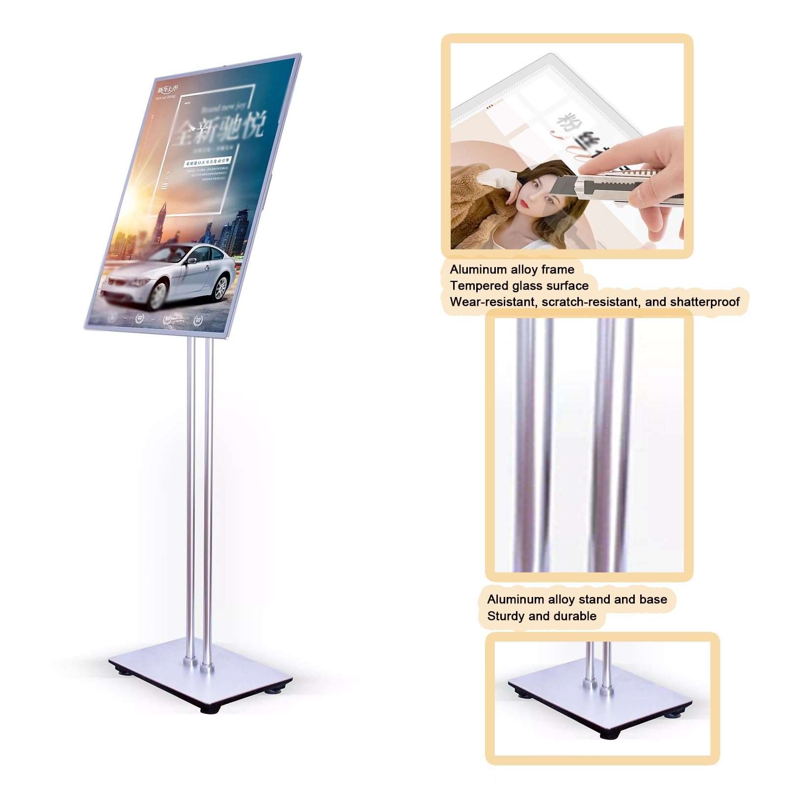 Soporte para carteles LED, pantalla de marco publicitario enchufable, menú de soporte de letreros LED de mesa, tablero de menú iluminado de vidrio templado delgado para restaurantes, bares, tiendas