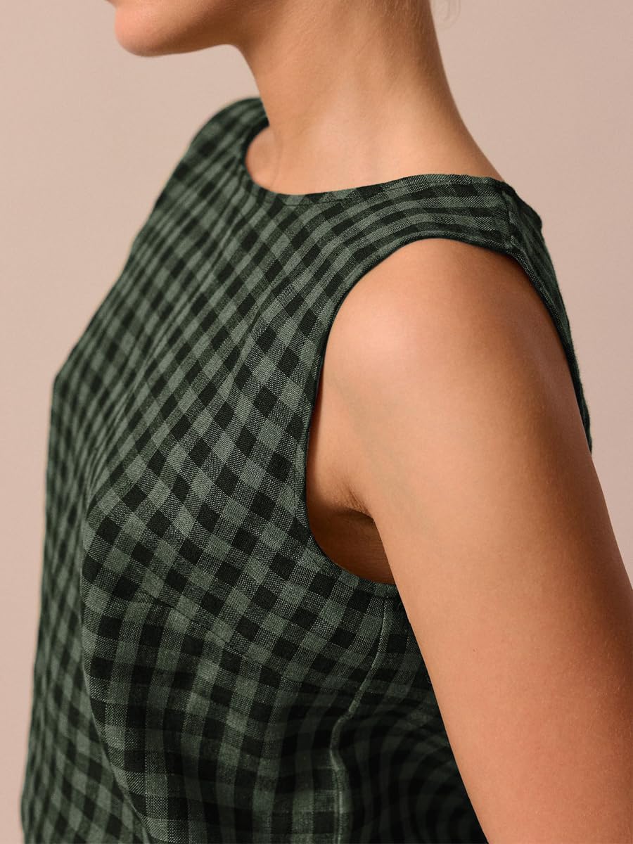 Womens 2 Piece Lounge Sets Cotton Plaid Crop Top High Waisted Baggy Ankle Barrel Pants Gingham Matching Set - Image 4