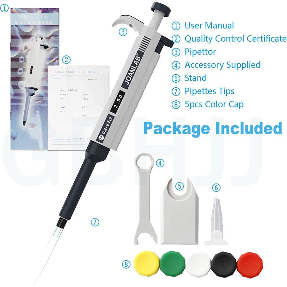 Kit de Micropipetas: 3 Pipetas Monocanal (0,5-10 μL; 10-100 μL; 100-1000 μL), Pipetas Esterilizables en Autoclave Multivolumen de Canal úNico Ajustables