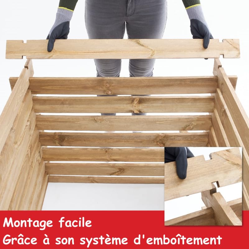Composteur en Bois 100x100x78cm Robuste et Stable 520L