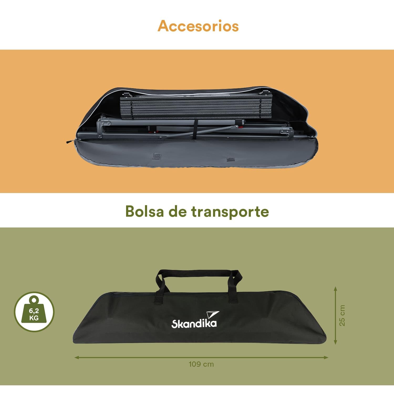 skandika Maikku - Mesa Plegable de Aluminio - 6 Personas - 107x70x70 cm - 80 kg de Capacidad de Carga - Muy Ligera - Bolsa de Transporte (Gris)