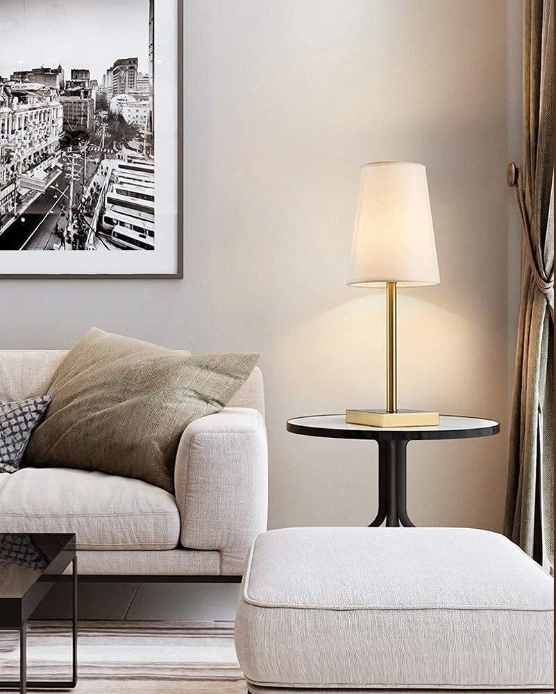 Lampy stołowe do salonu Lampa stołowa 19.3 "Metalowa podstawowa lampa tkanina cień światło światła do salonu, biura, dzieci, sypialni, studia akademika