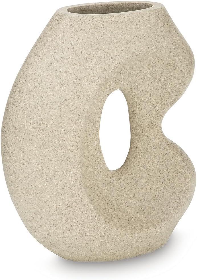 Signature Design by Ashley Odion Large Tall Vase, Stone Beige Centerpiece | Large paper composite construction, Not watertight, Stone beige finish, Organic modern style, Dry displays only