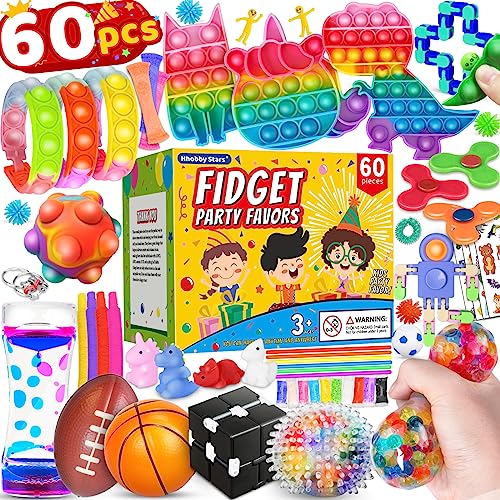 (60 Pcs) Sensory Fidget Toys Pack, School Classroom Rewards Goodie Bag Party Favors For Kids 3-5 4-8 8-12, Stress Relief & Anxiety Relief Tools Autistic Adhd Toys Holiday Birthday Christmas Gifts #TOP9