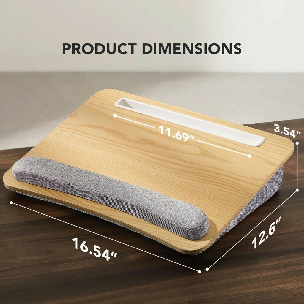 HUANUO Lap Laptop Desk - Portable Lap Desk with Pillow Cushion, Fits up to 15.6 inch Laptop, with Anti-Slip Strip & Storage Function for Home Office Students Use as Computer Laptop Stand - Light Wood - Image 4