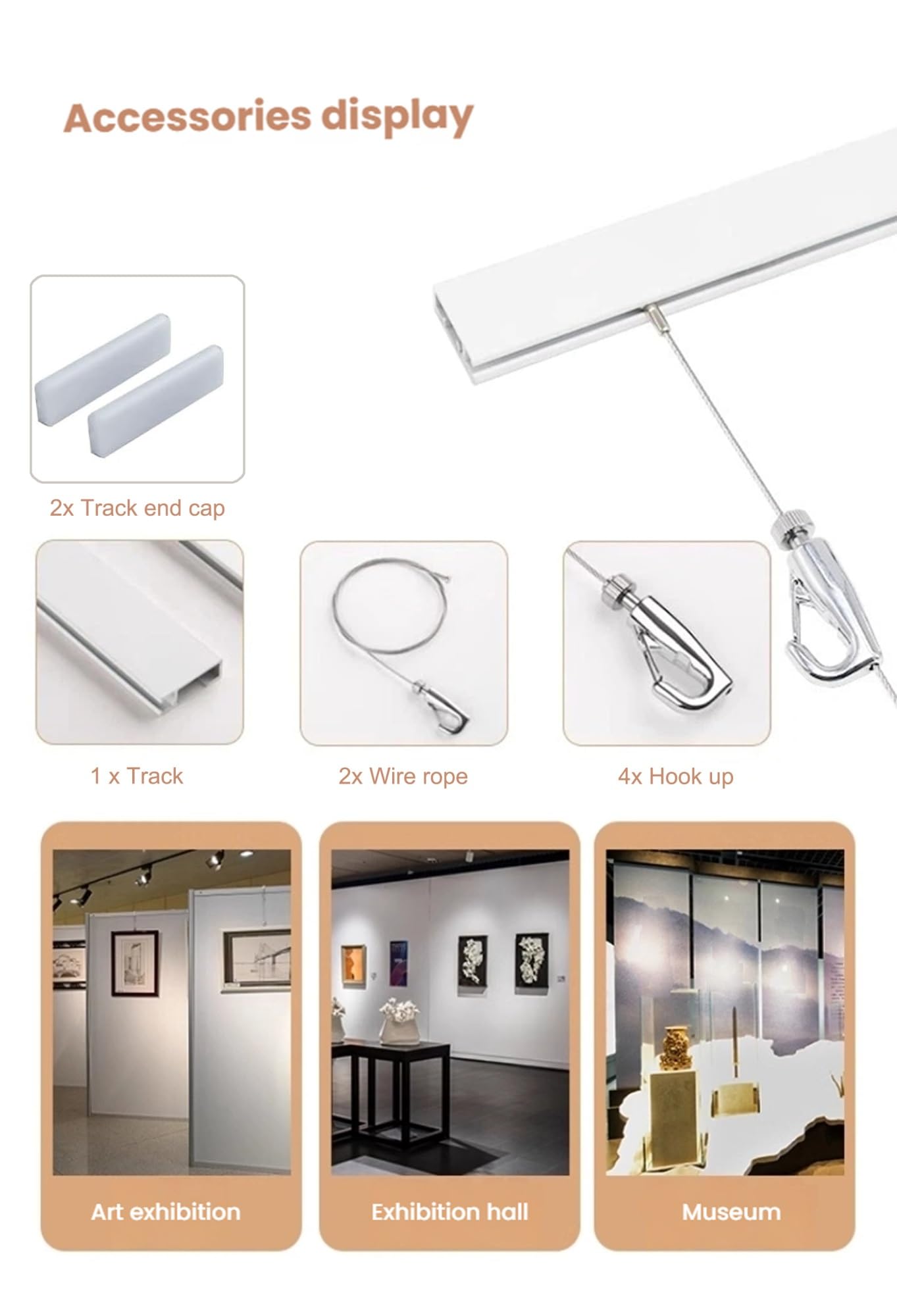 Rail d'accrochage pour tableaux, Kit de rail de suspension for tableaux avec câbles de 100 à 300 cm et crochets réglables(80cm/31.5in,100cm Cable)