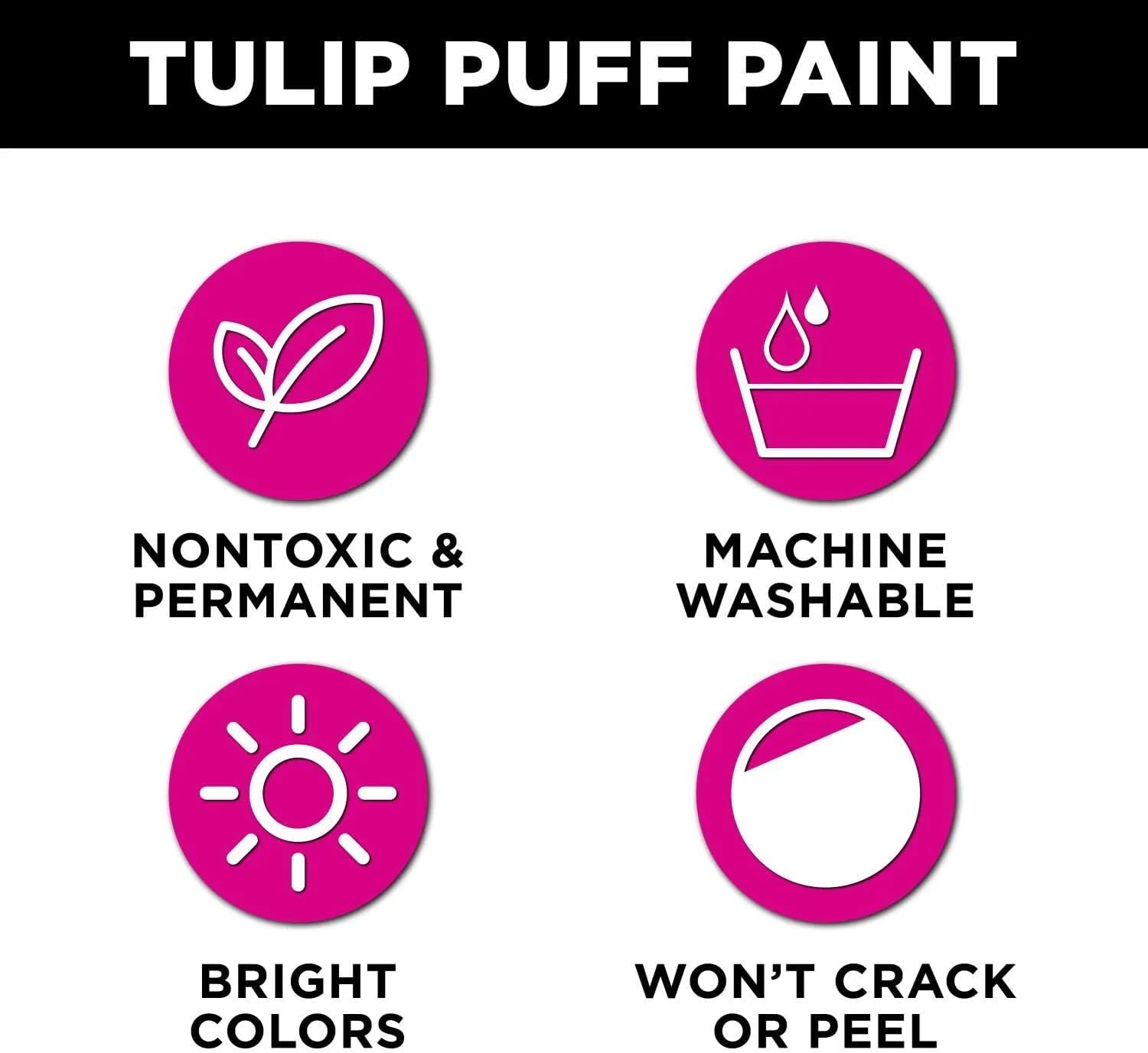 TULIP Puff Paint Essential Rainbow Colors 10-pack, Multi-Surface, Premium Quality, Nontoxic & Waterproof Craft Paint, Permanent on Fabric, 10-pack
