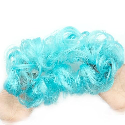Miniatura 3 de Moño desordenado, piezas de cabello para mujeres y niñas, cabello sintético ondulado y rizado, extensiones de cola de caballo (azul claro)