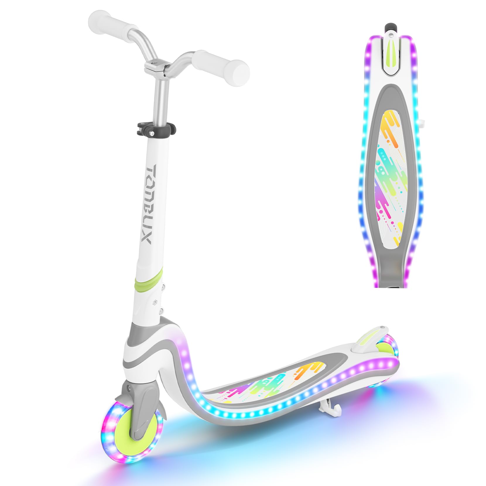 TONBUX Roller Kinder für 3–12 Jahre, Kinderroller mit Cool Beleuchteten Deck und PU-Rädern, 3-Stufig Höhenverstellbarer Scooter mit Ständer, Leicht Roller Kinder 3 Jahre