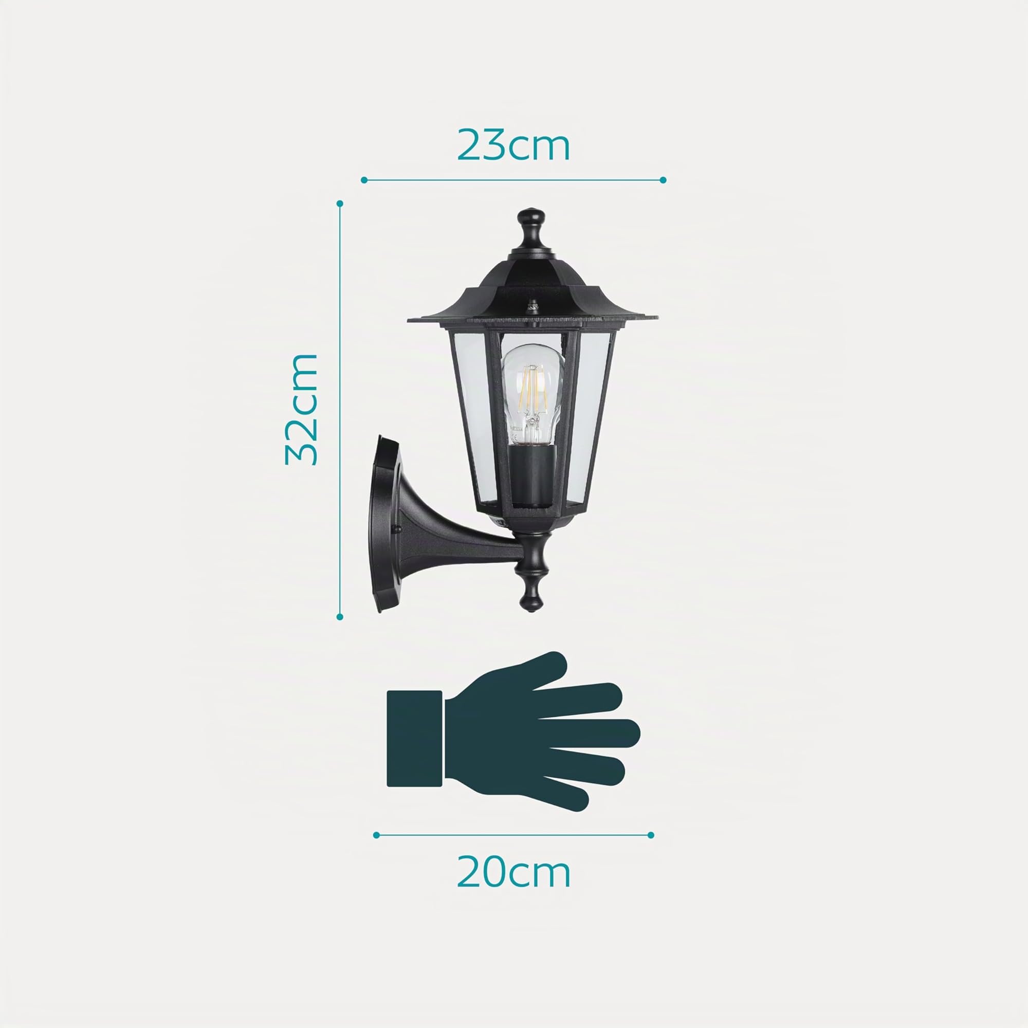 Eglo Laterna 4 Lámpara de pared para exterior de 1 foco, luz de pared de aluminio fundido en negro y cristal transparente, casquillo E27, IP44