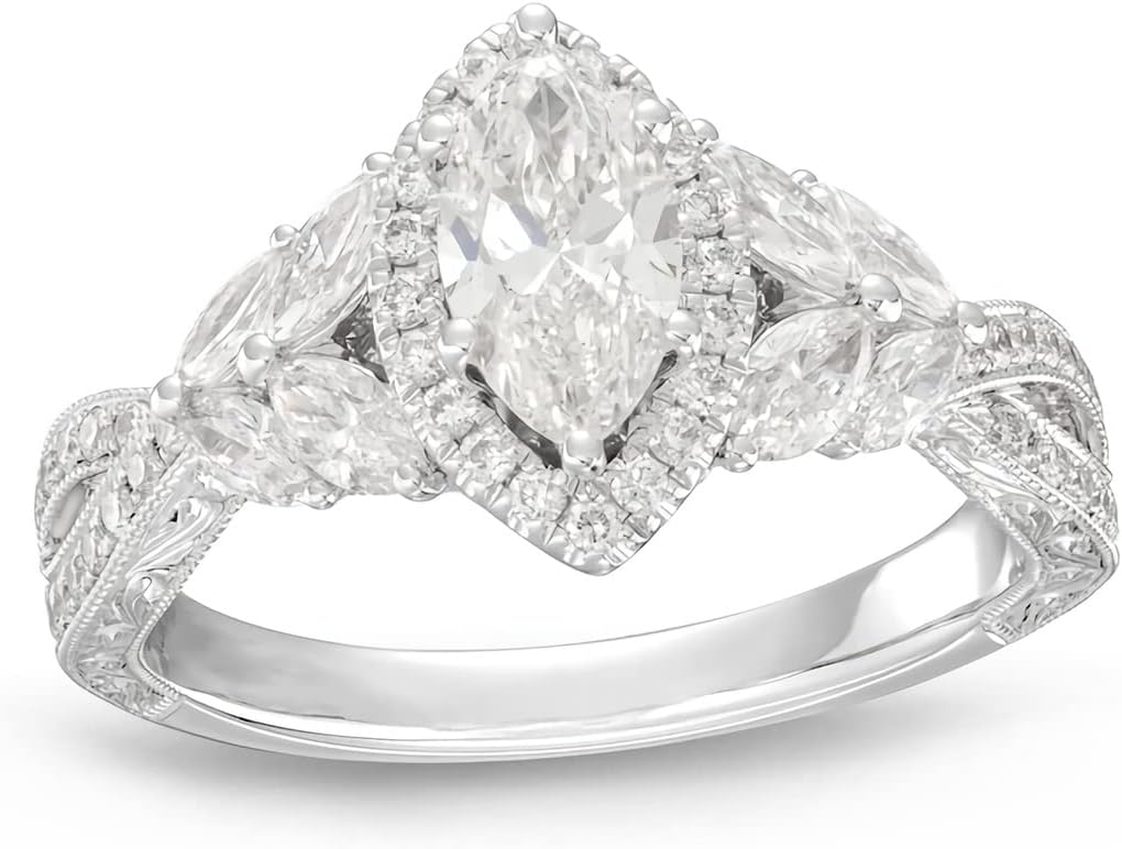 YDD Engagement Rings for Women 1 Carat Center Marquise Cut Moissanite Engagement Ring 10K 14K 18K White/Rose Gold Engagement Ring Anniversary Promise Rings Free Engraving