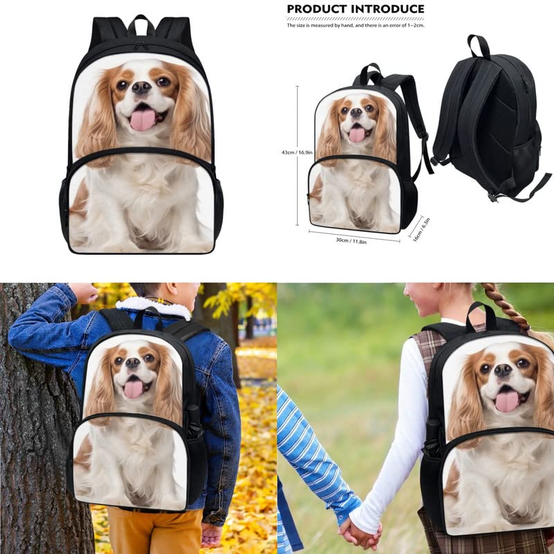 Cute Cavalier King Charles Spaniel School Backpack Kids Bookbag Set Puppy Dog Lunch Bag & Pencil Case Elementary Preschool Kindergarten Supplies Boys Girls4