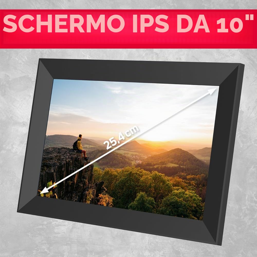 AGFAPHOTO - Cornice digitale - Realiview APF1000 - Schermo LED da 10 pollici, funzioni meteo/orologio - Nero