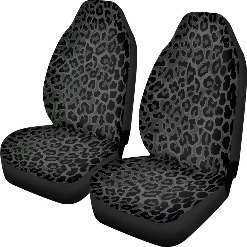 Dellukee Auto Front Car Seat Covers Seats 2 PCS Black Leopard Print Universal Bucket Interior Accessories Decoration fits Most Cars, SUVs, Trucks, and Vans