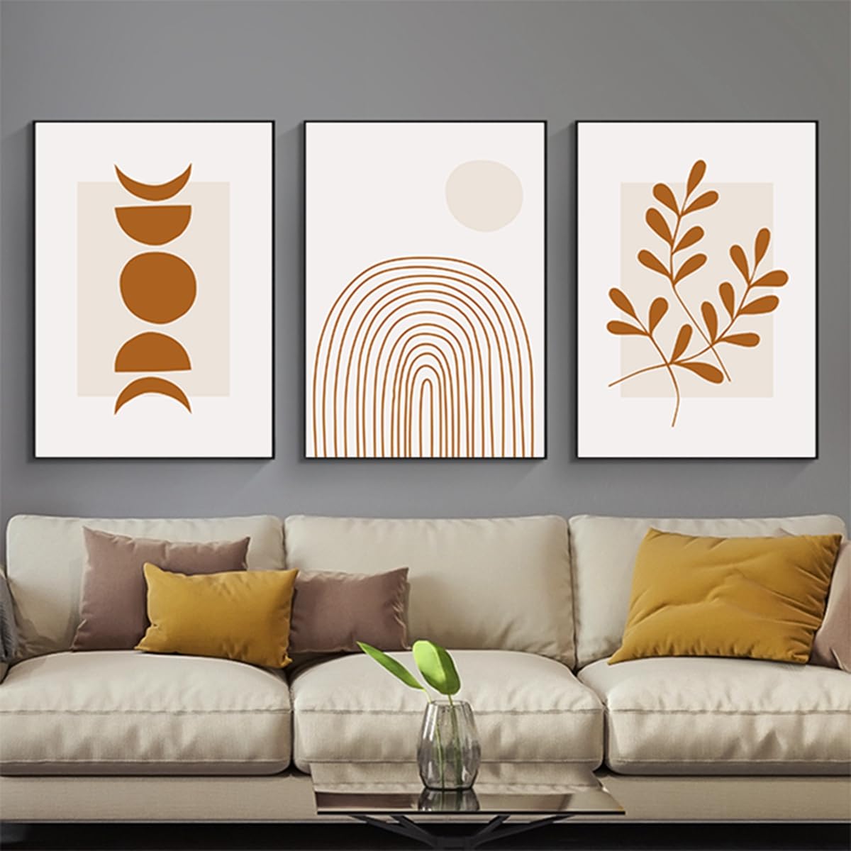 HMDKHI Póster abstracto bohemio moderno para decoración de pared, hermosas imágenes botánicas, arte de pared, juego de póster minimalista sin marco (cuadro de pared-09,20 x 30 cm x 3 piezas)